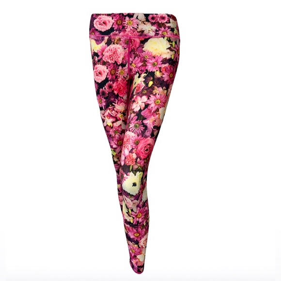 Terez New York XS Floral Print Leggings Pink Stretch Yoga Pants Activewear - Picture 2 of 12